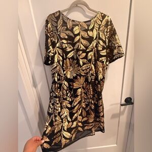 Maeve Black and Gold Leaf Mini Dress